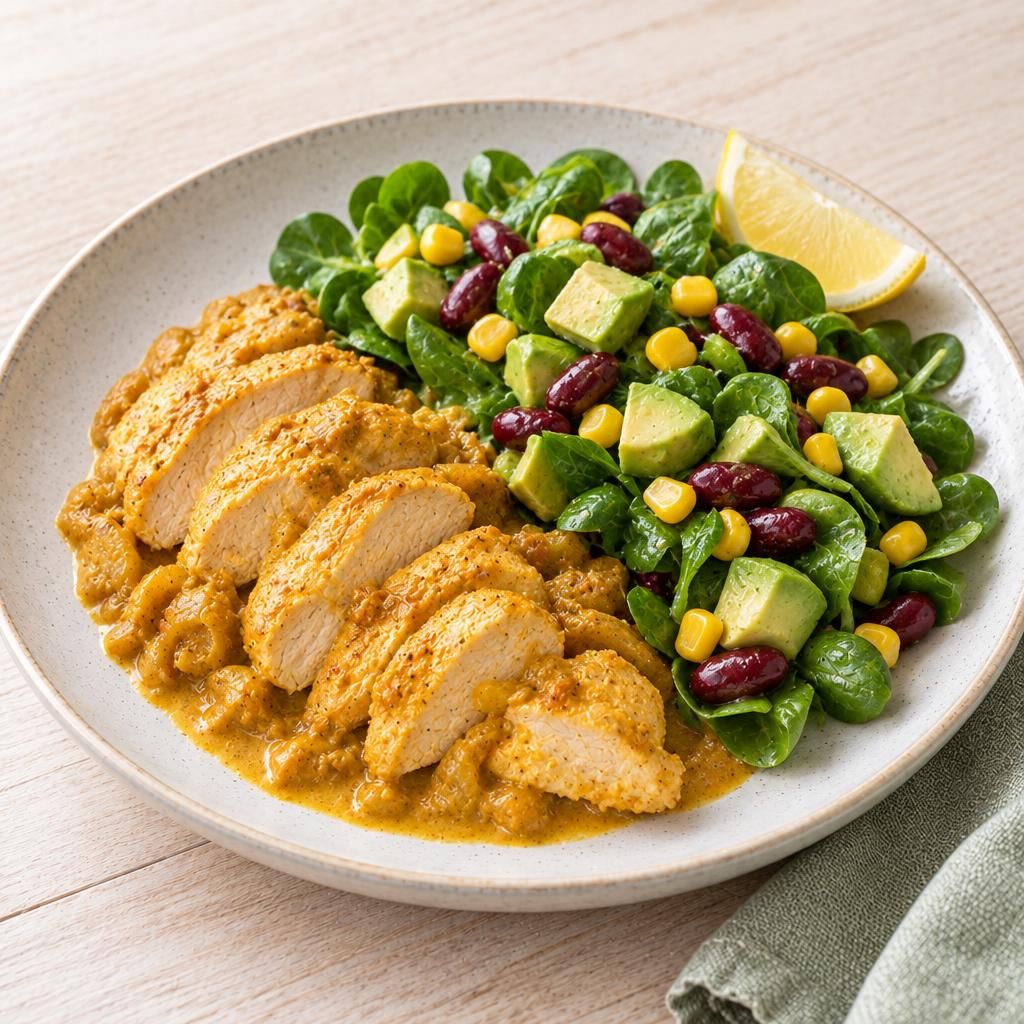 Curry-Hühnchen mit Bohnen-Mais-Salat