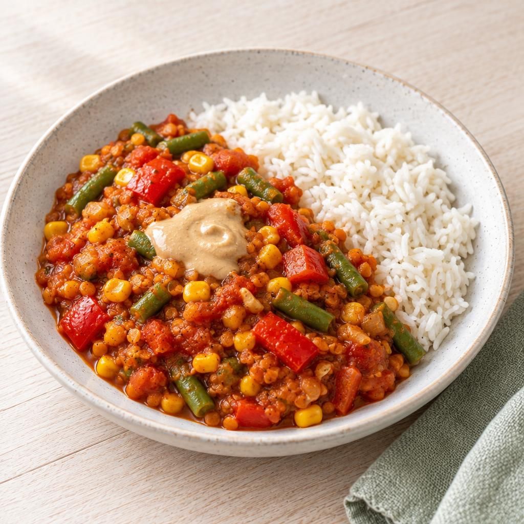 Linsen-Chili mit Reis