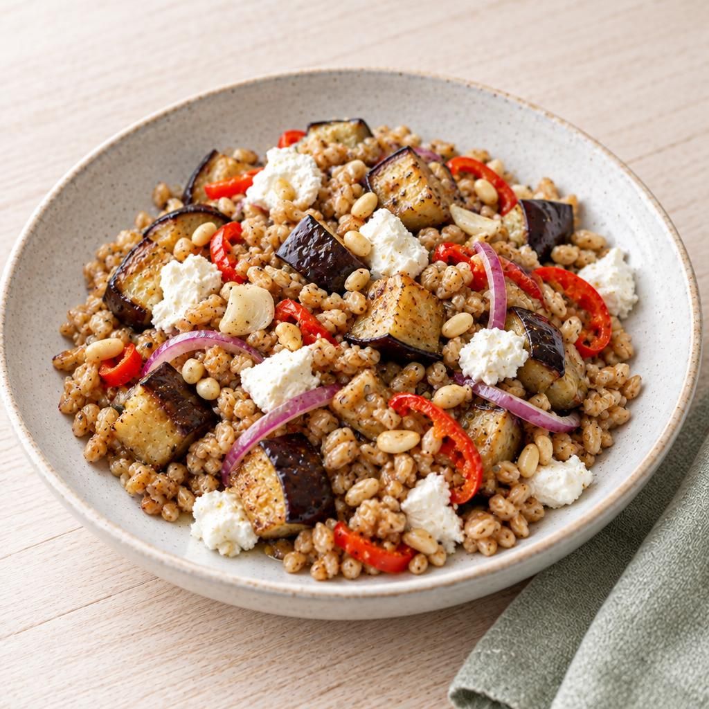 Dinkelsalat mit Aubergine