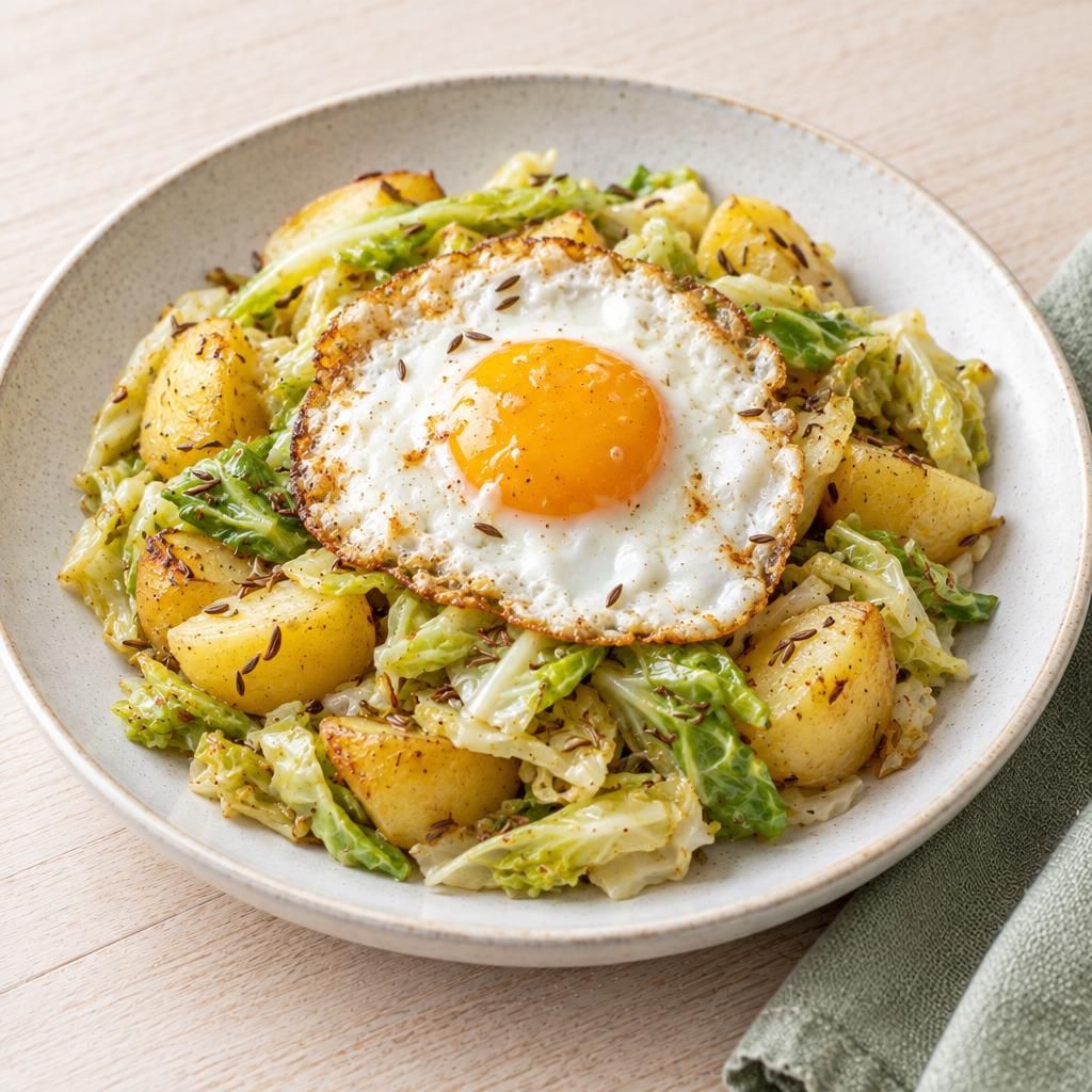 Spitzkohl-Kartoffel-Pfanne mit Ei