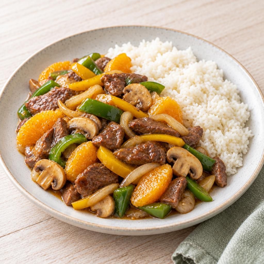 Rinder-Chop-Suey mit Reis