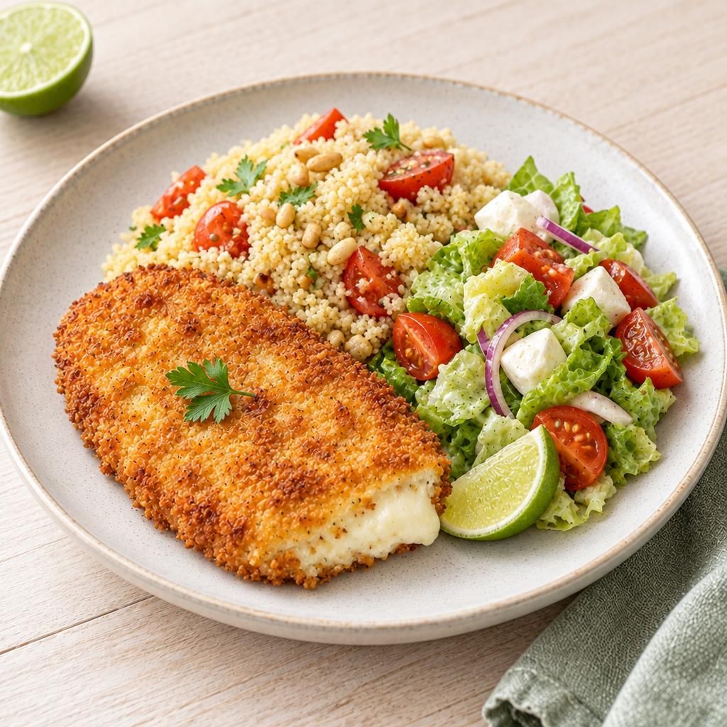 Mozzarella mit Couscous und Salat