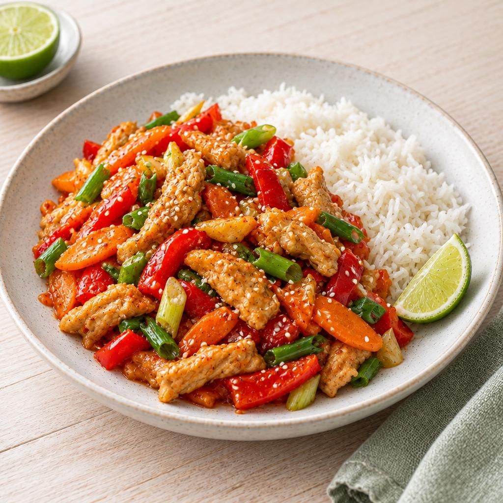 Veggie-Sweet-Chili-Pfanne mit Reis