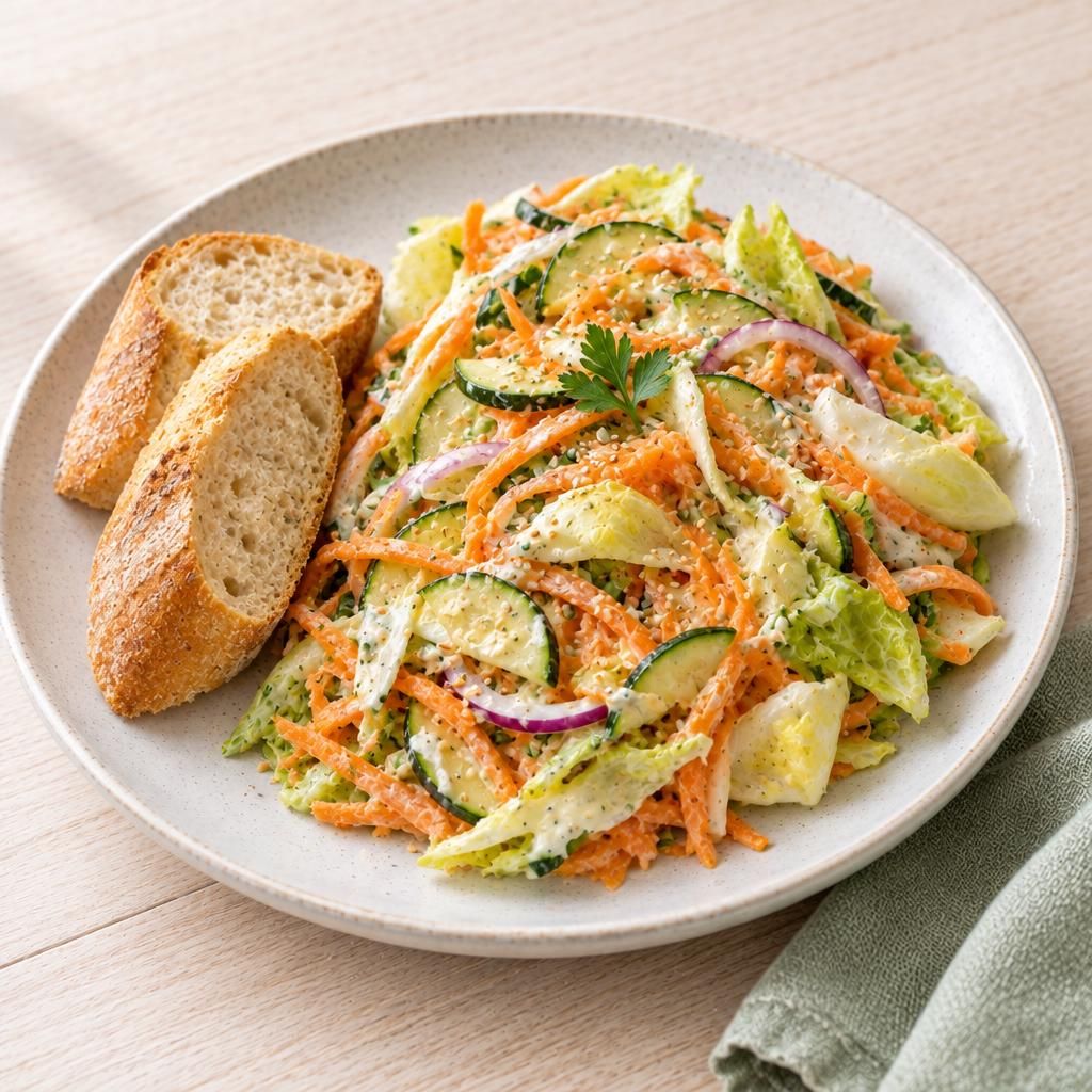 Möhren-Zucchini-Salat mit Baguette