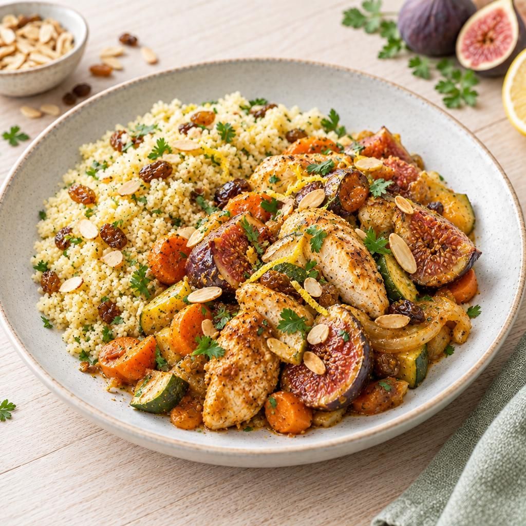 Tajine mit Hähnchen und Feigen, dazu Couscous