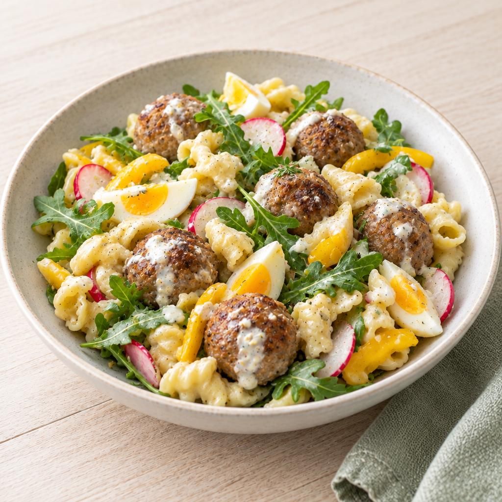 Nudelsalat mit Hackbällchen
