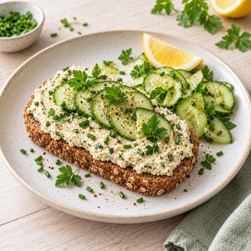 Tofu-Kräuter-Aufstrich auf Vollkornbrot