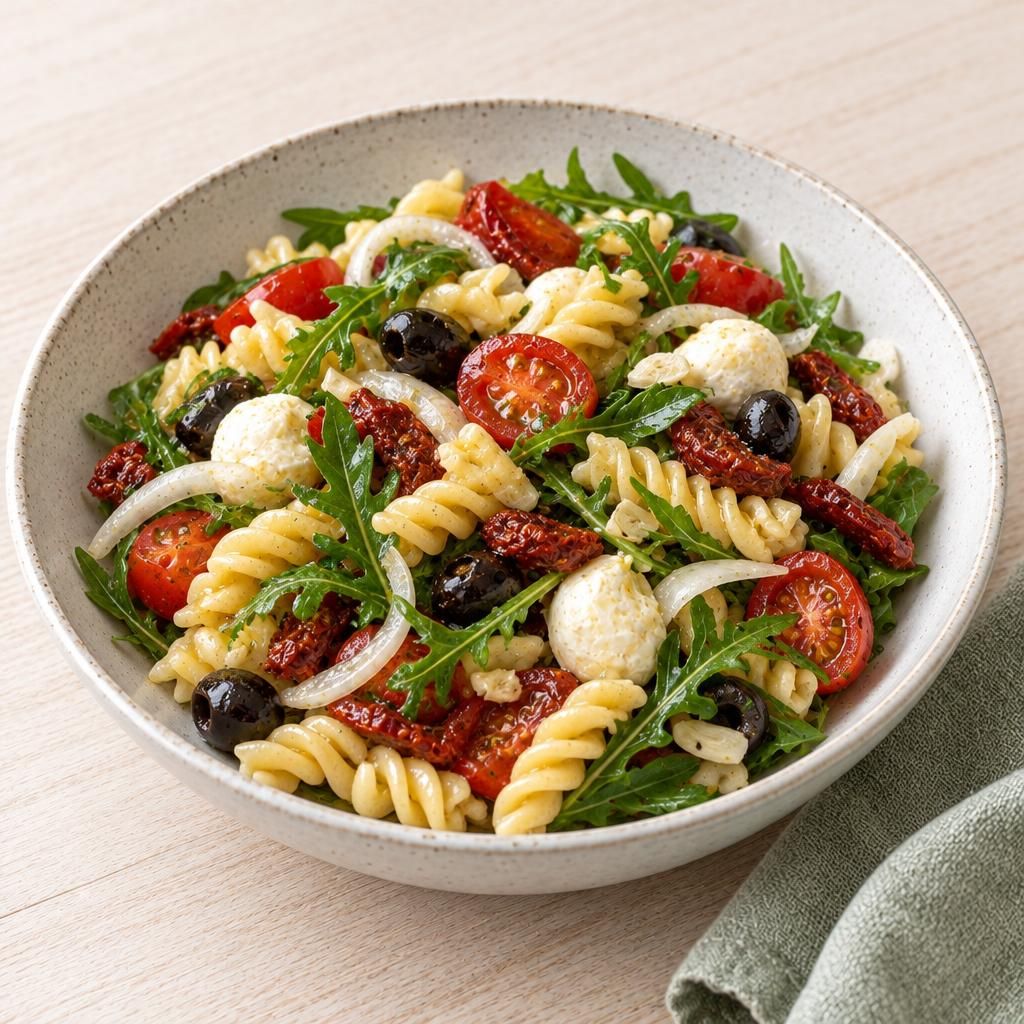Nudelsalat mit Tomaten und Rucola