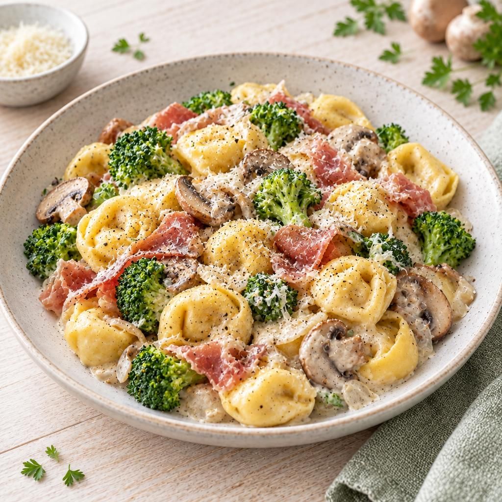 Tortellini mit Schinken-Pilz-Sauce