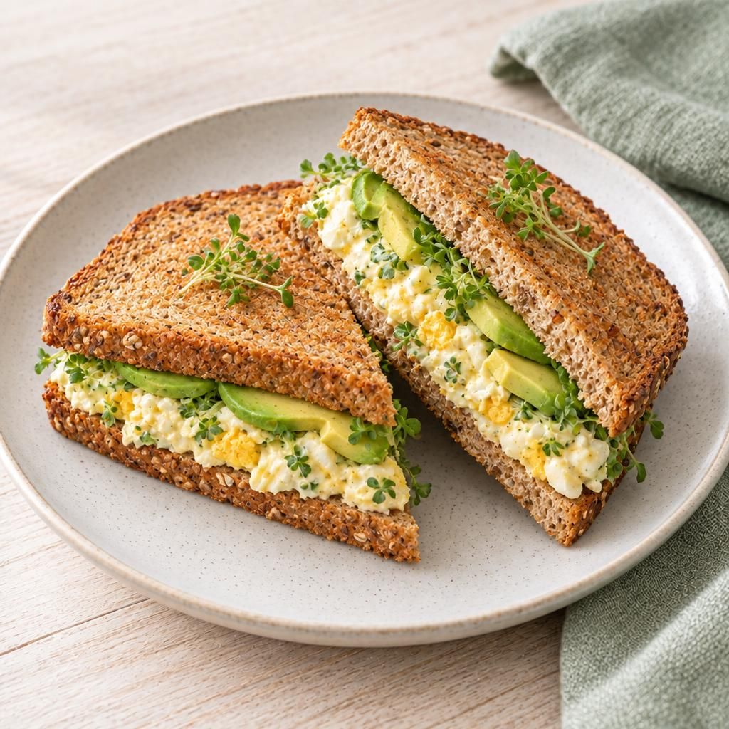 Eier-Sandwich mit Kresse-Mayonnaise und Avocado