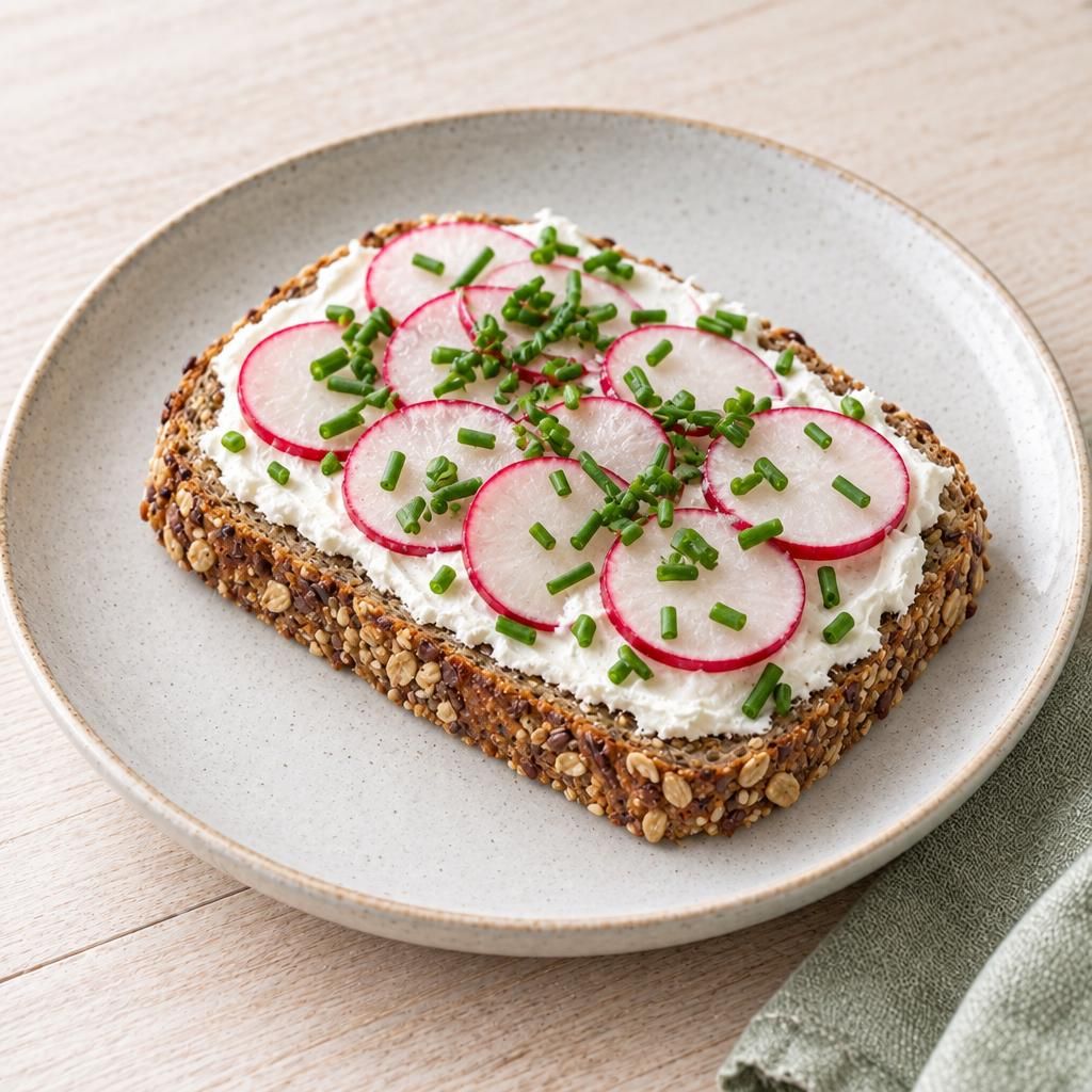 Mehrkornbrot mit Frischkäse und Radieschen