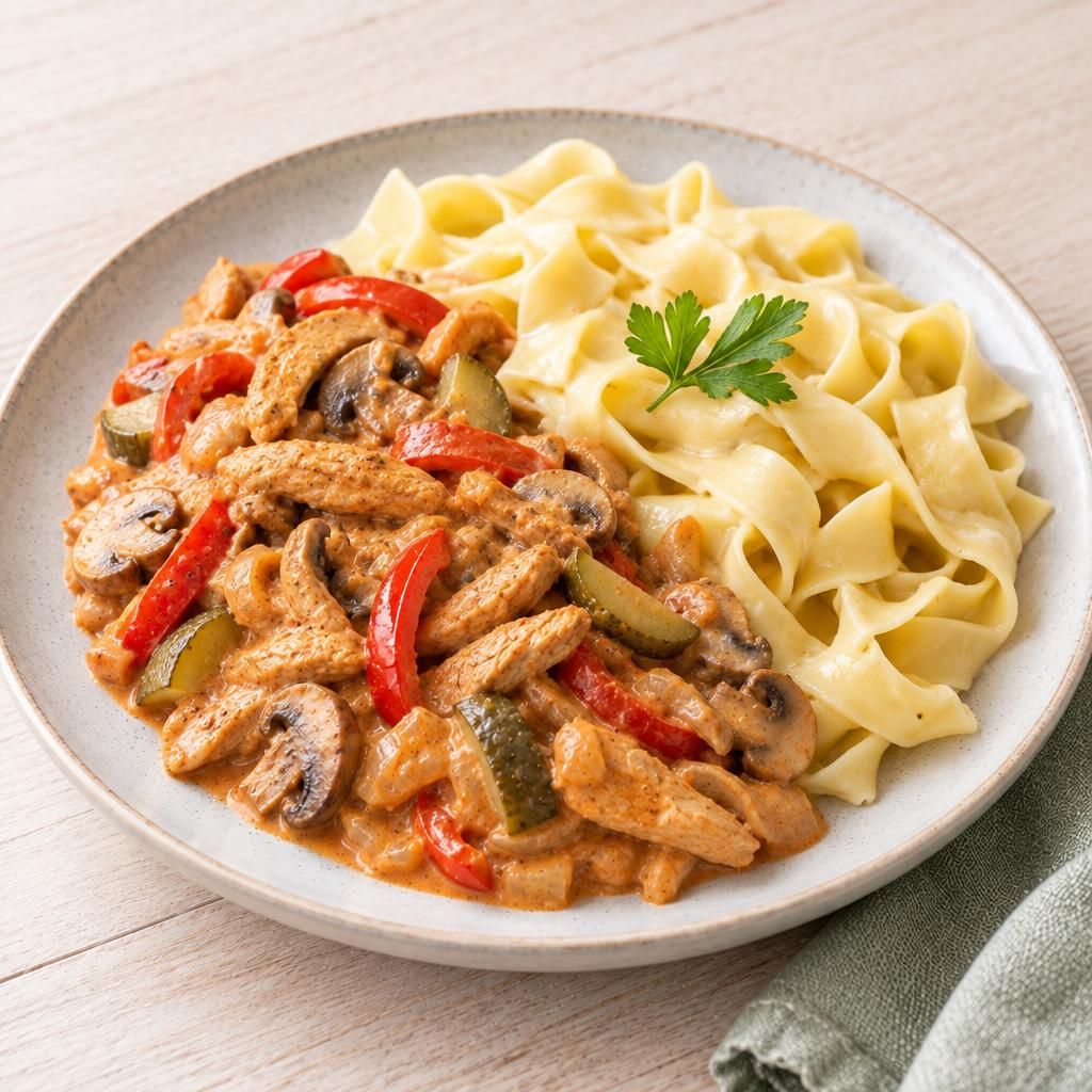 Veggie-Stroganoff mit Bandnudeln