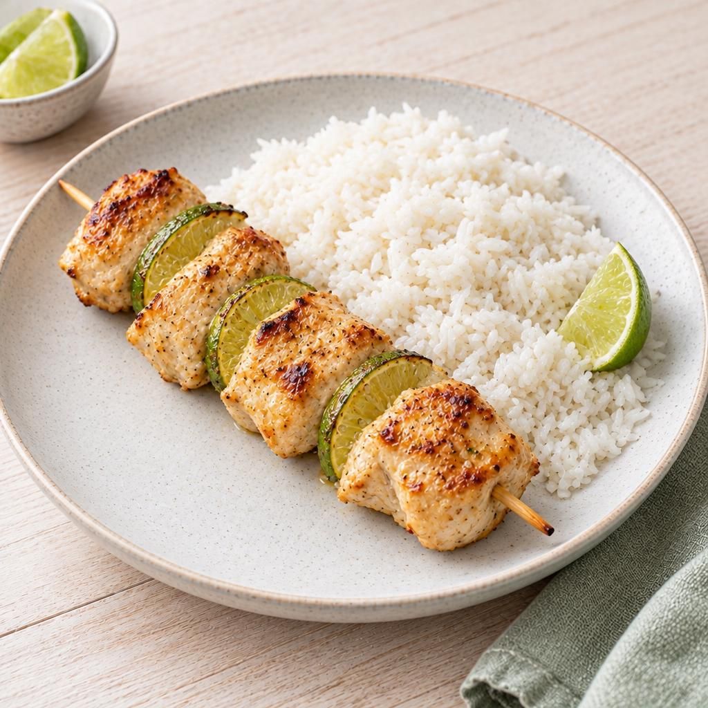 Hähnchen-Limetten-Spieß mit Reis