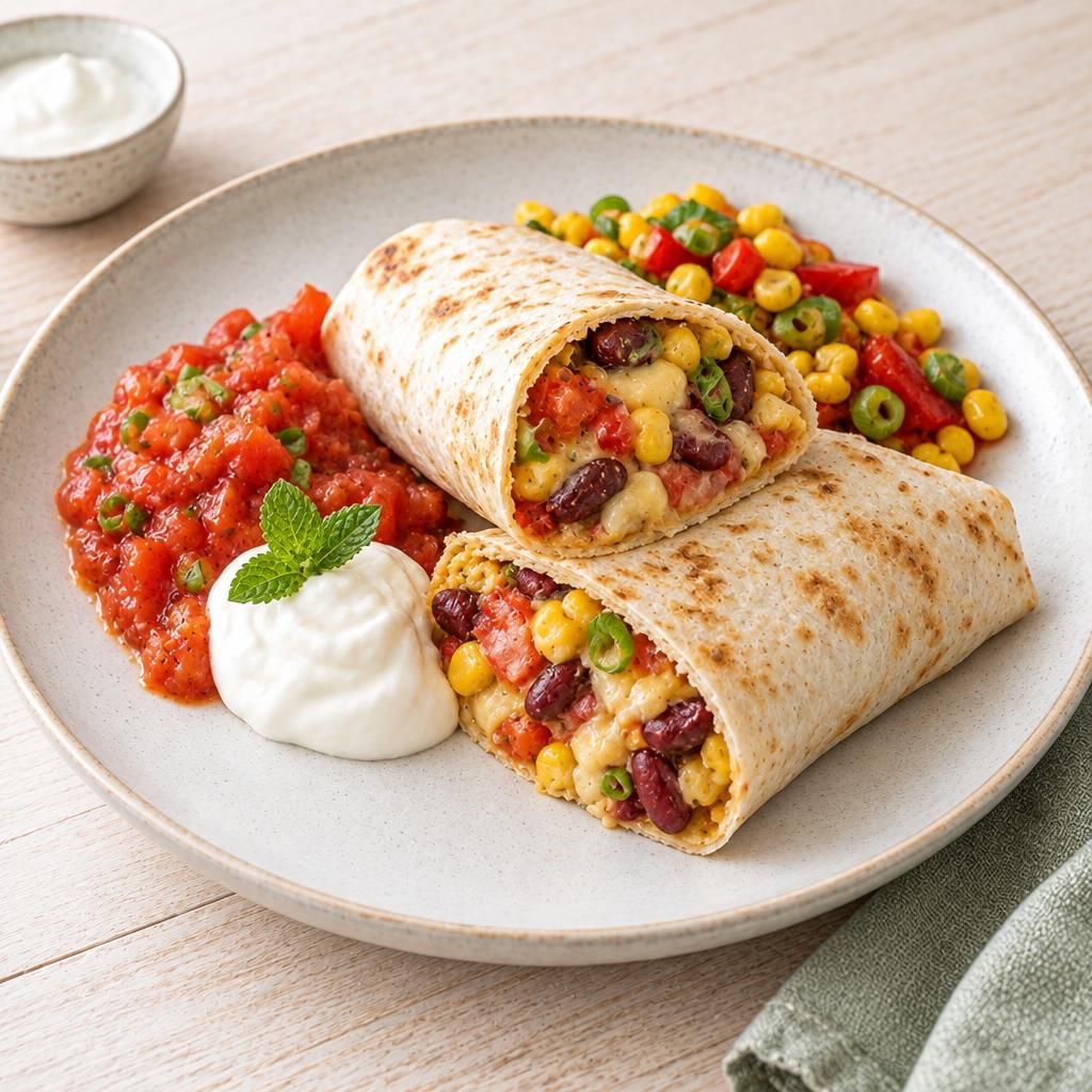 Gefüllte Burritos mit Salsa und Gemüse