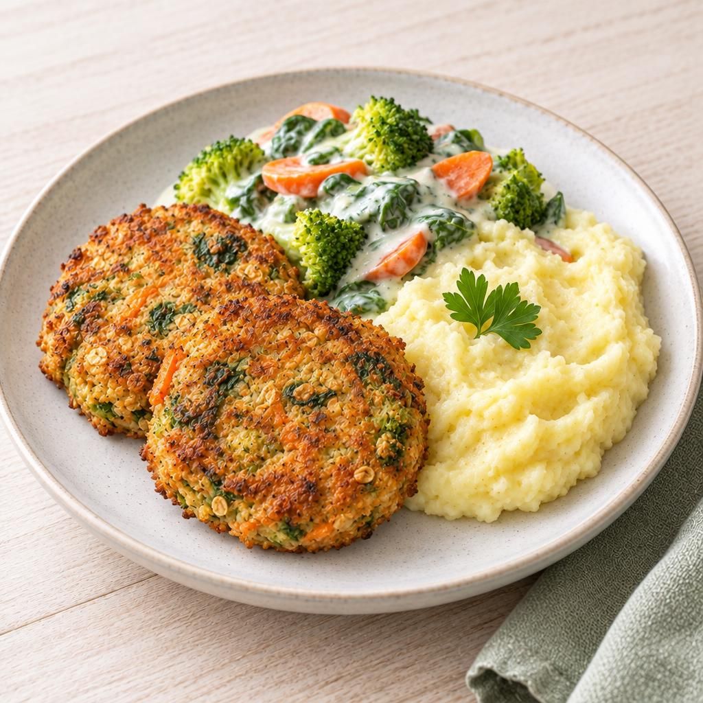 Gemüsefrikadellen auf Kartoffelbrei