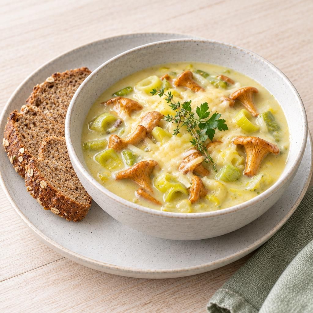 Lauchcremesuppe mit Vollkornbrot