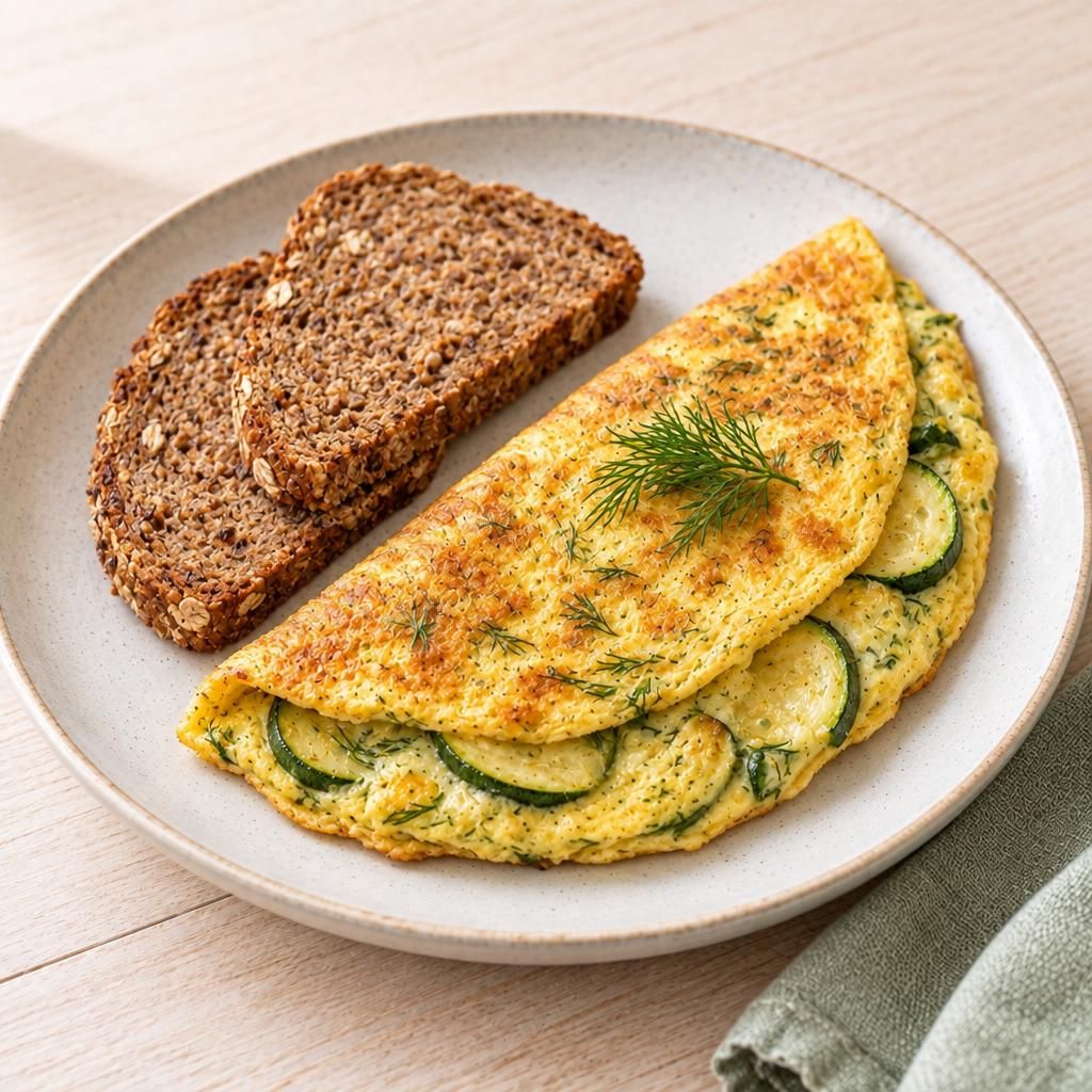 Omelett mit Zucchini und Vollkornbrot