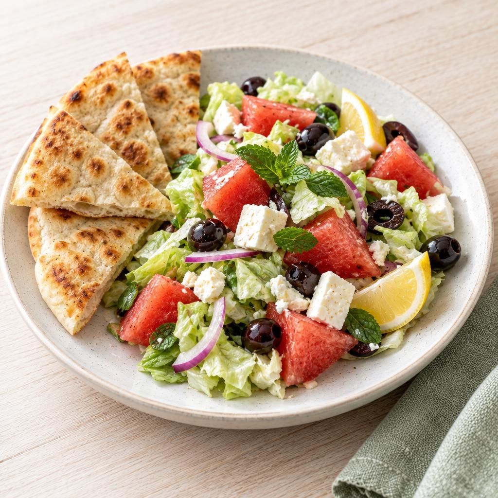 Griechischer Melonensalat mit Fladenbrot