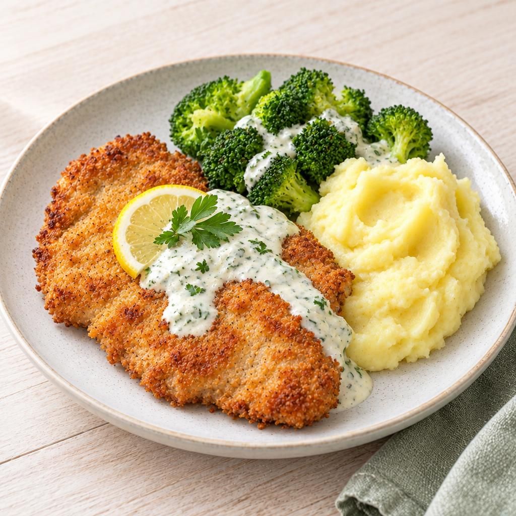 Kräuter-Schnitzel mit Püree
