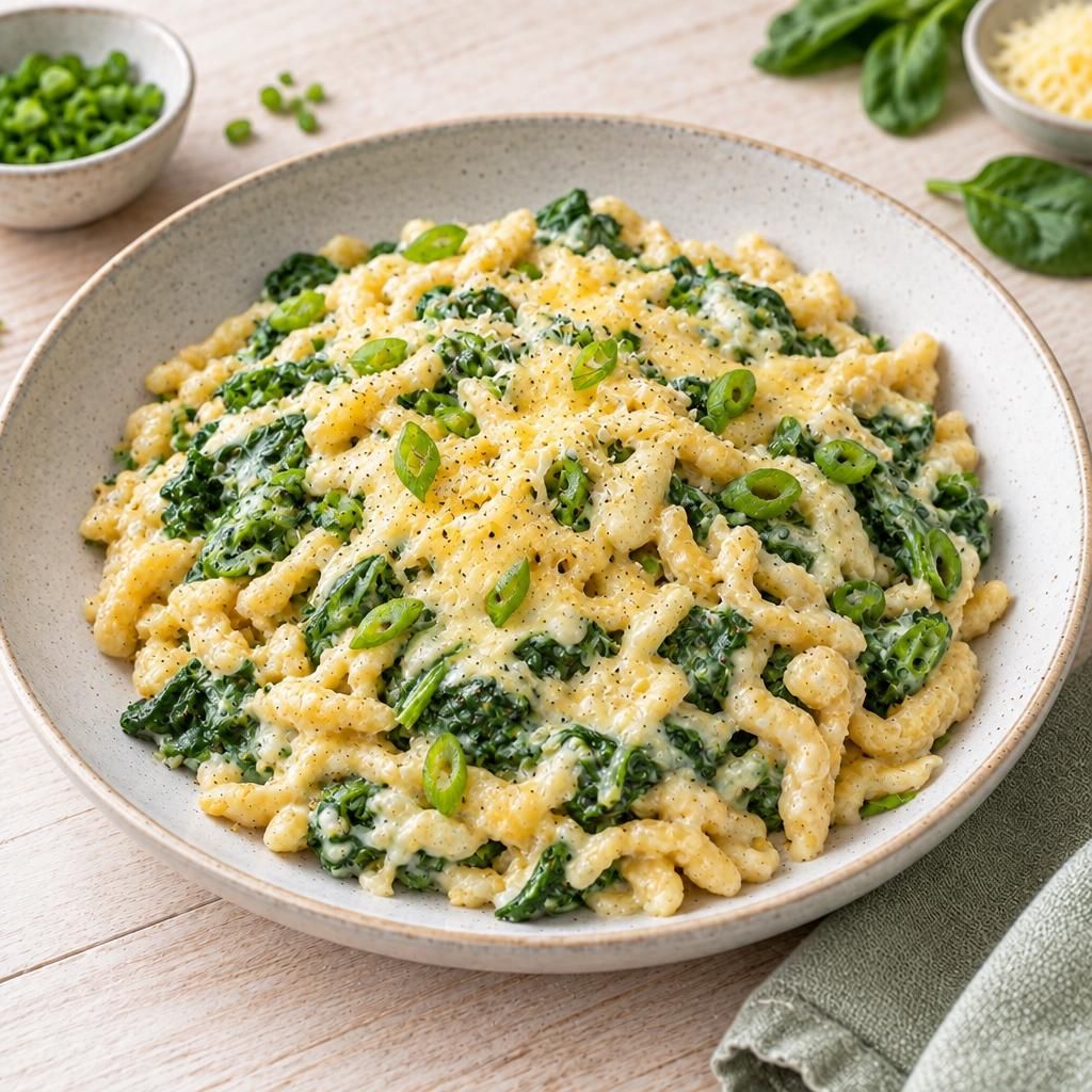 Spätzle mit Spinat und Käsesauce