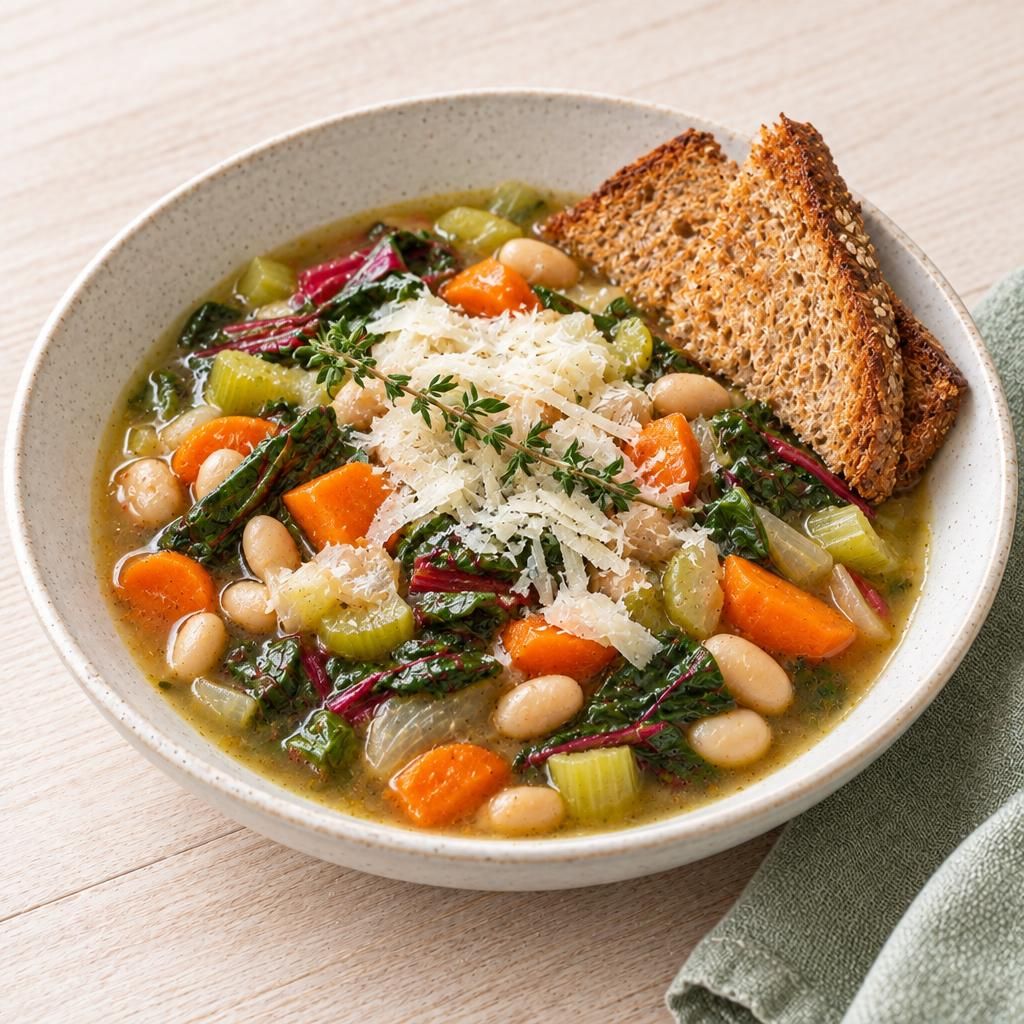 Gemüseeintopf mit Bohnen und Röstbrot