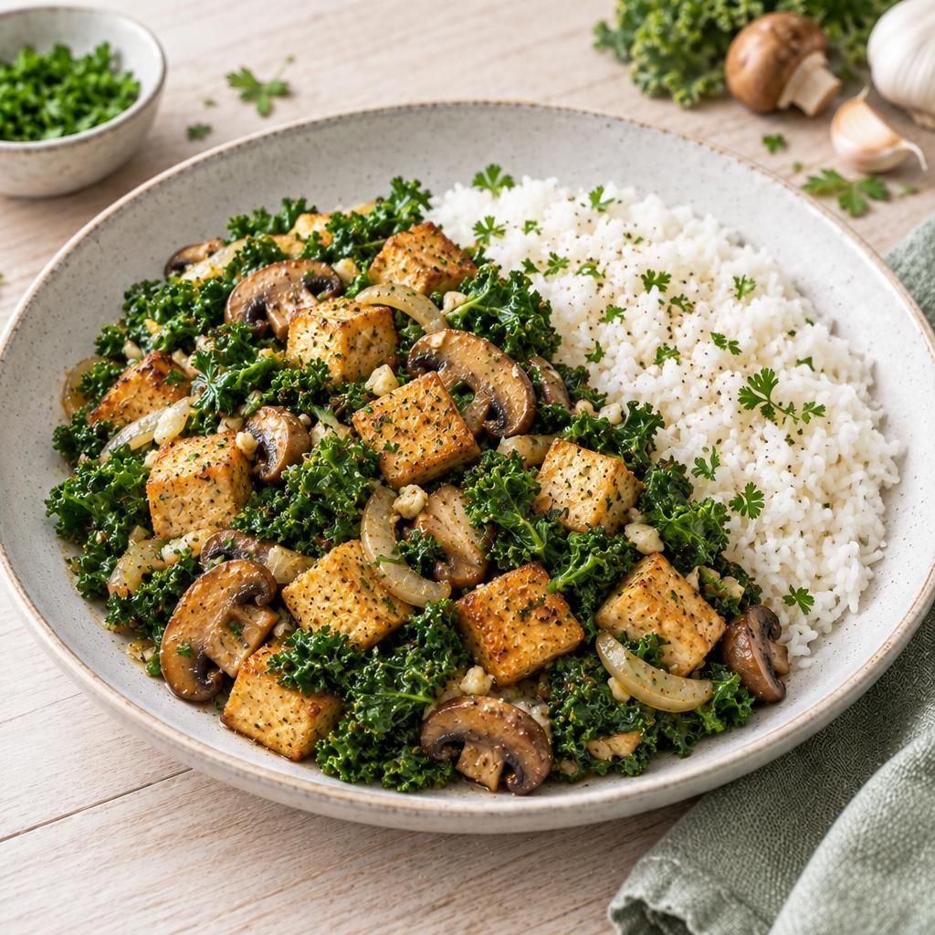 Tofu-Grünkohl-Pfanne mit Reis