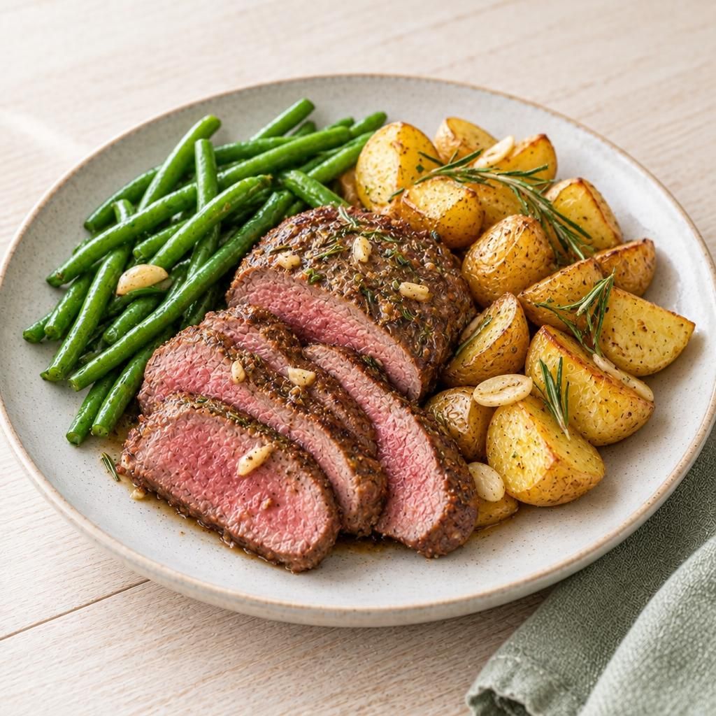 Lammfilet mit Rosmarinkartoffeln und Bohnen