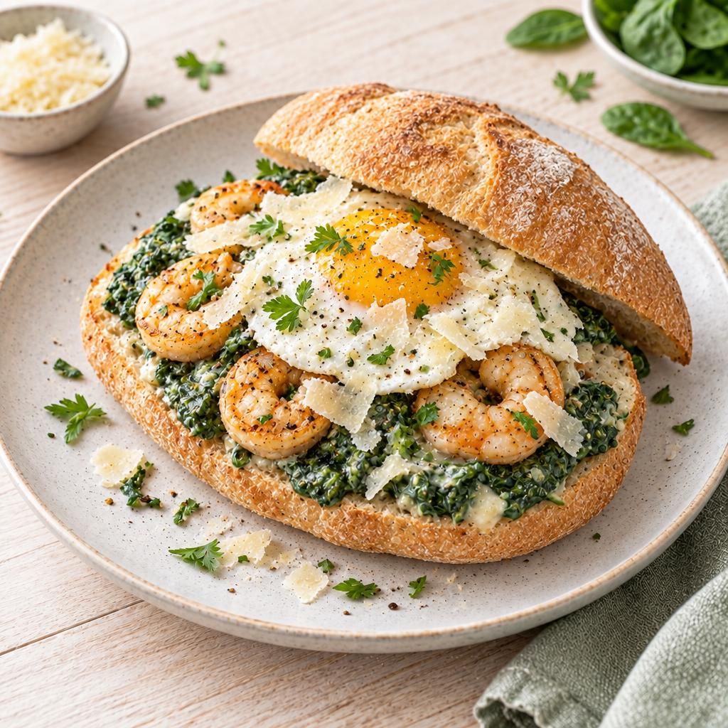Spinat-Shrimps-Brötchen