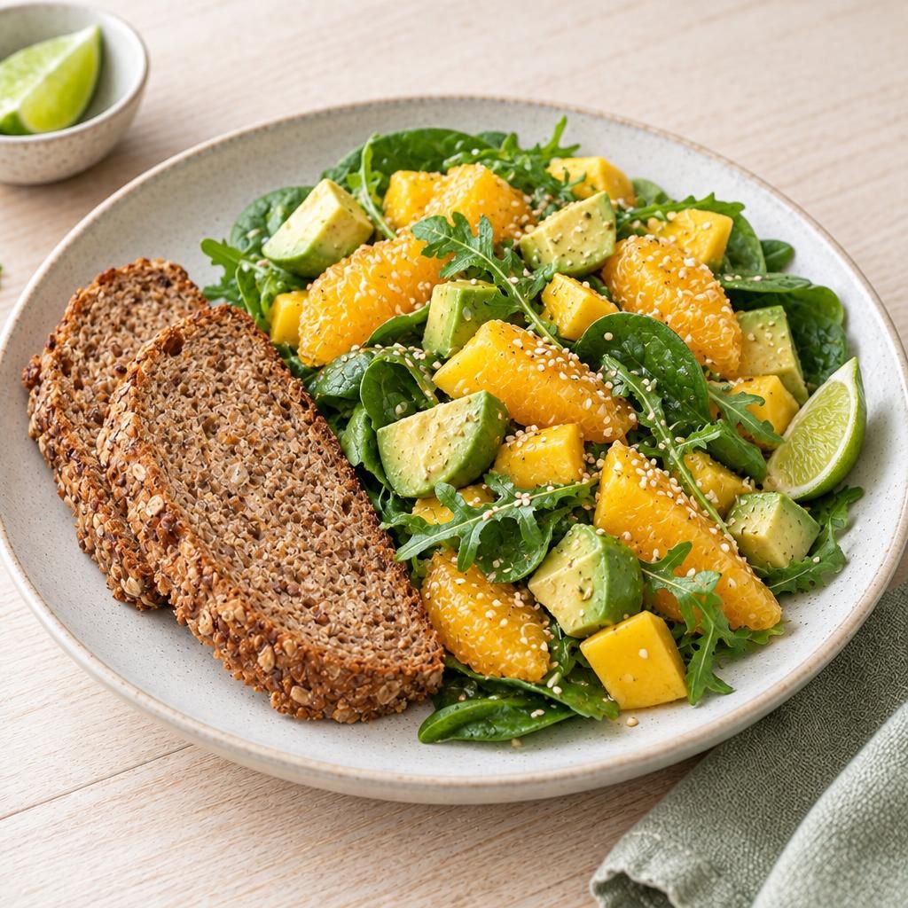 Avocado-Orangen-Mango-Salat mit Vollkornbrot