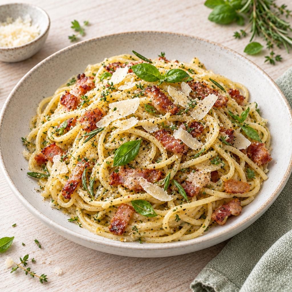 Spaghetti mit Speck und Kräuterbutter