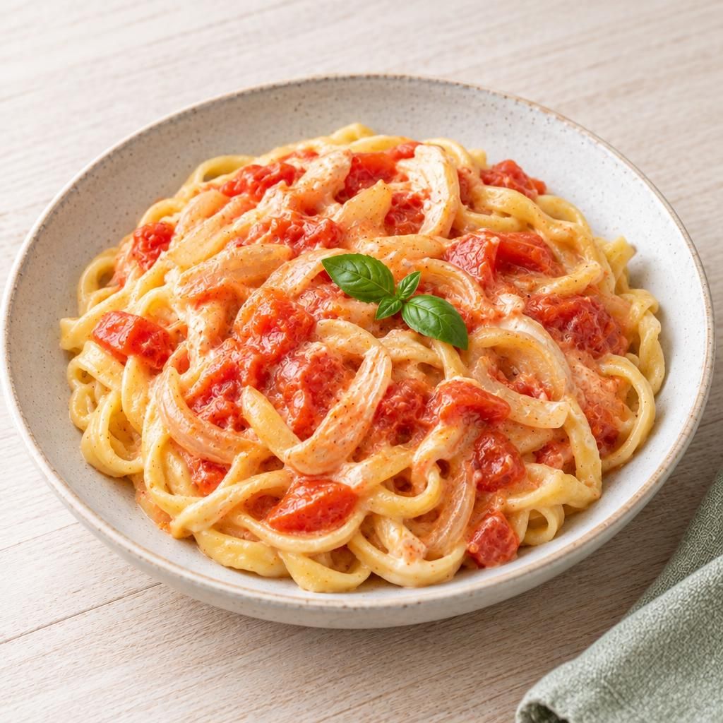 Nudeln mit Tomaten-Zwiebel-Sauce
