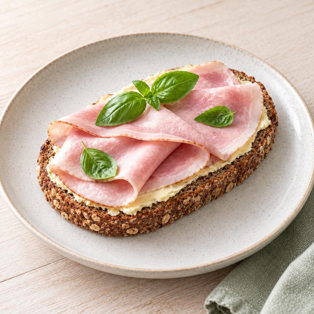 Belegtes Brot mit Butter und Schinken