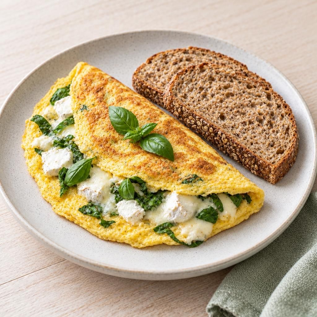Omelette mit Ziegenkäse und Vollkornbrot