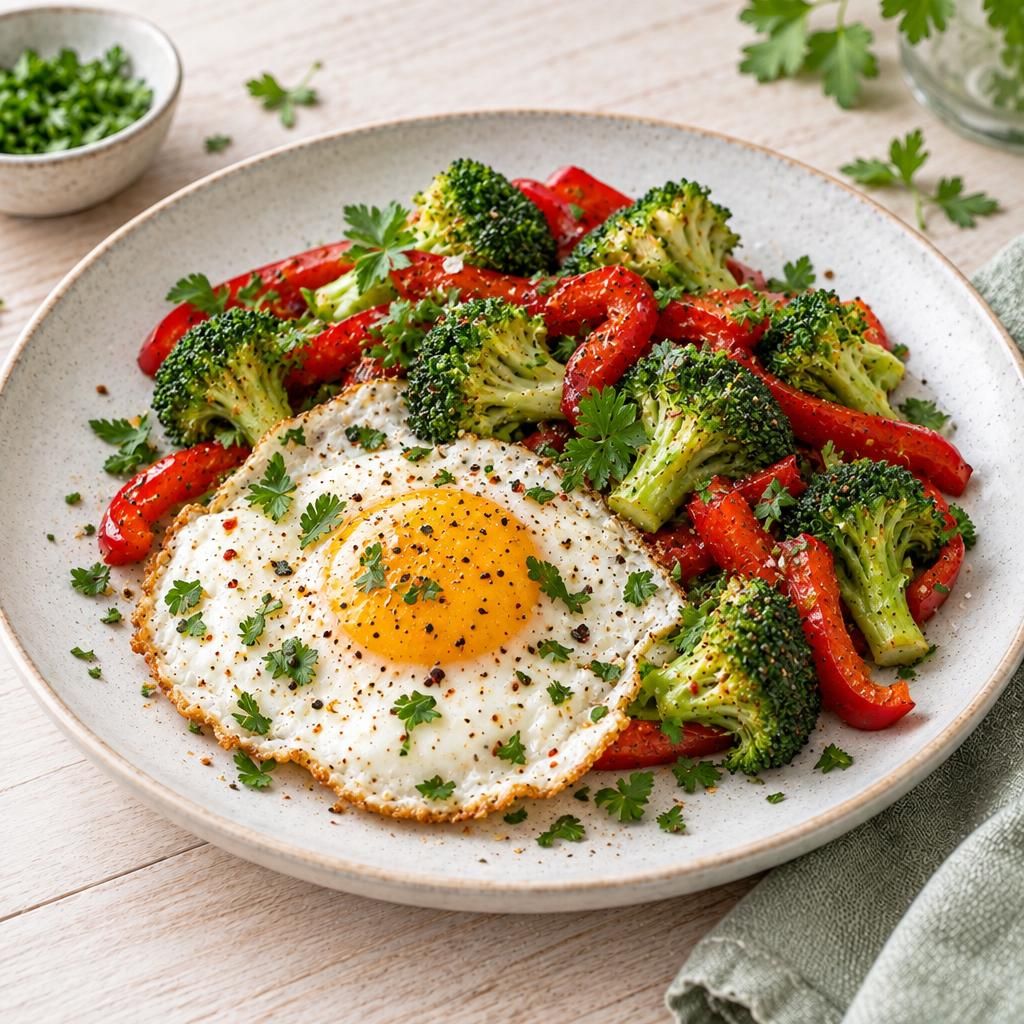 Spiegelei mit Paprika und Brokkoli