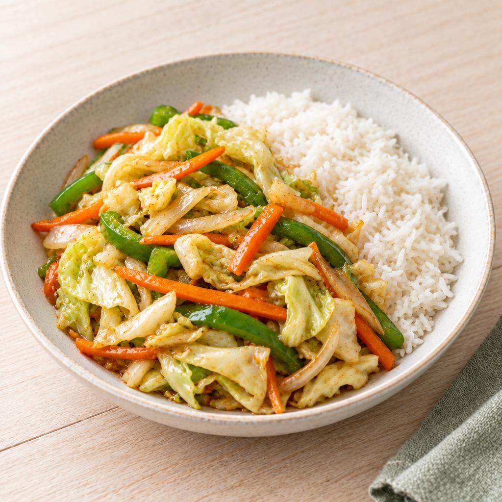 Asiatischer Weißkohl mit Reis