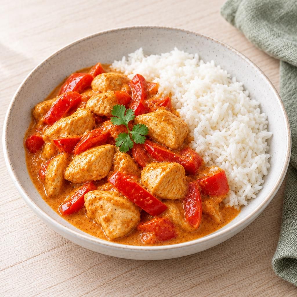 Hähnchen-Kokos-Curry mit Reis