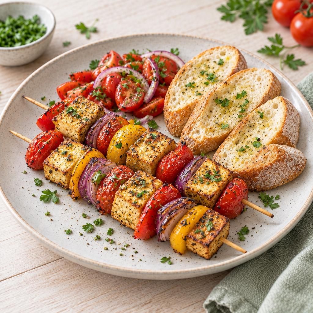 Tofu-Grillspieße mit Baguette