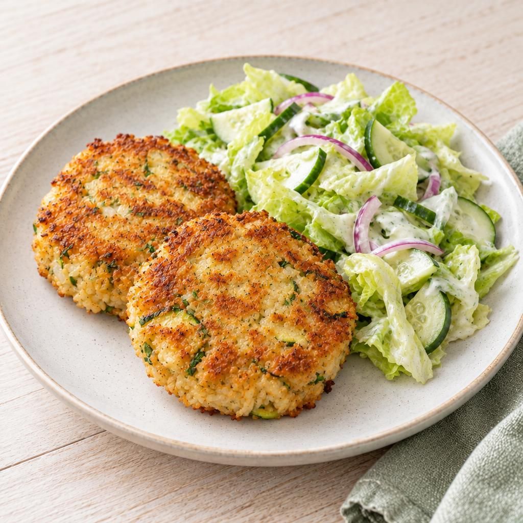 Reisbratlinge mit buntem Salat