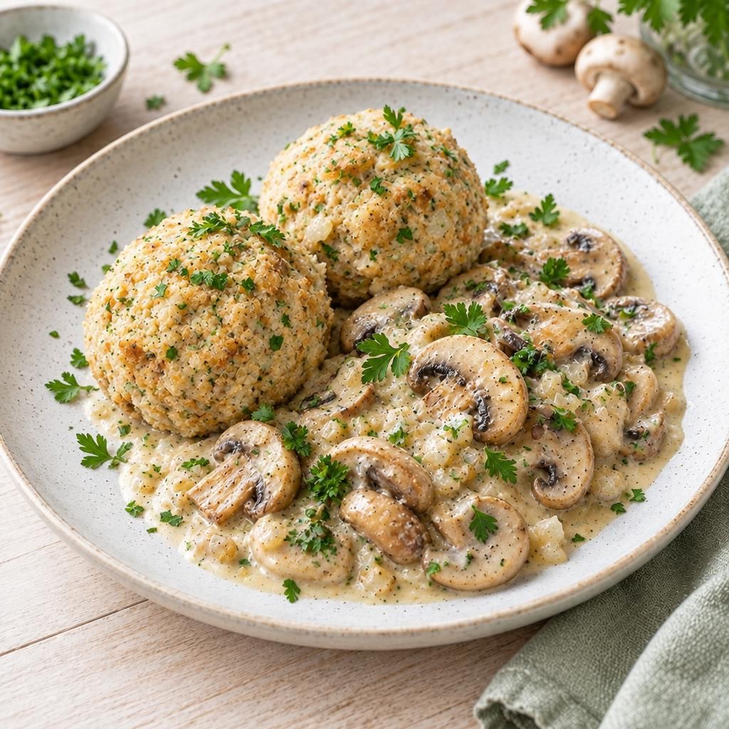 Semmelknödel mit Rahmpilzen