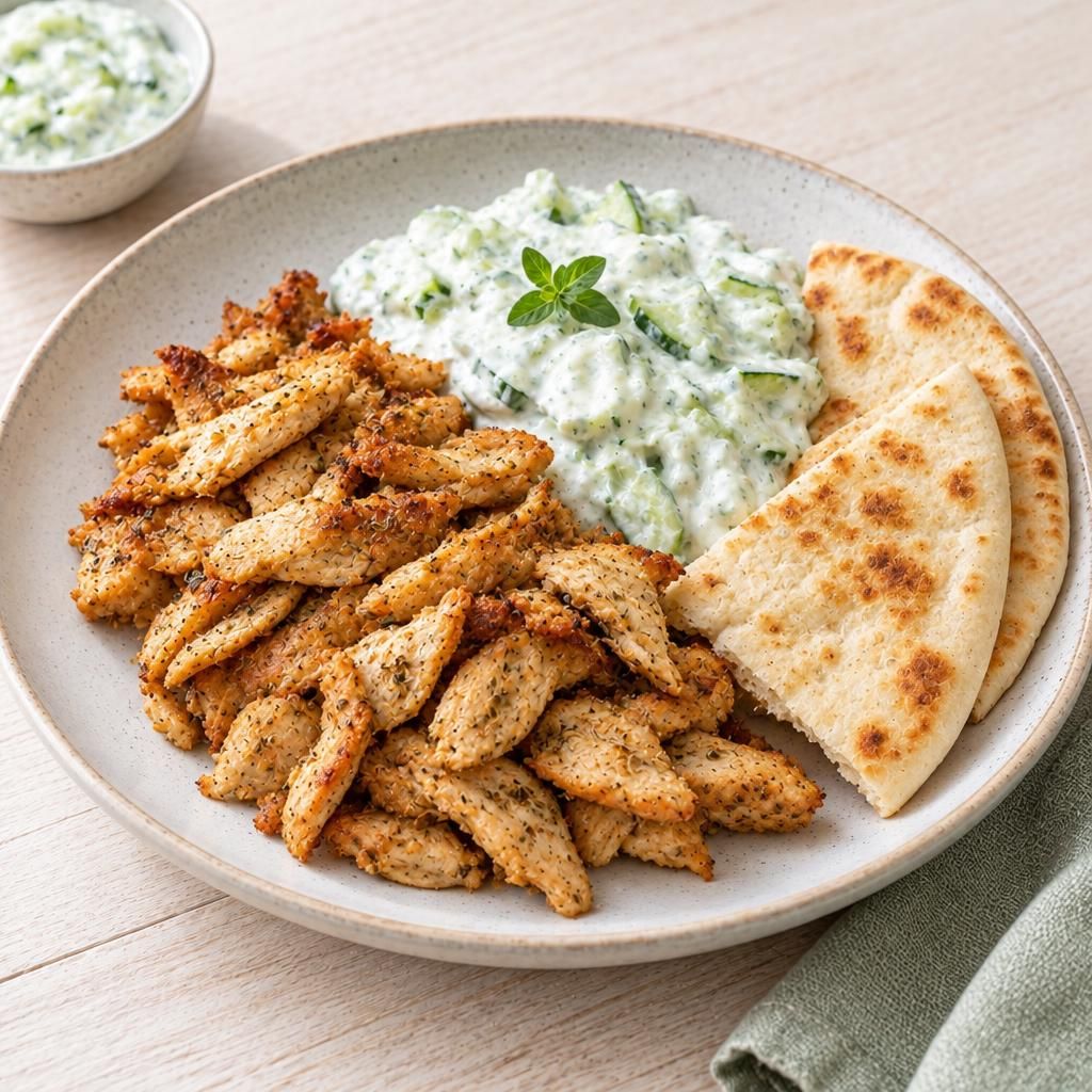 Hähnchen-Gyros mit Tzatziki und Fladenbrot