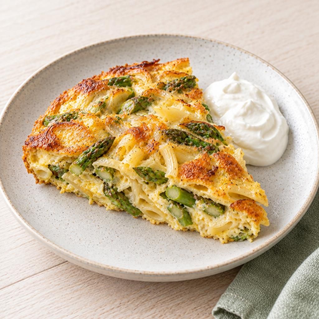 Frittata mit Nudeln und Spargel