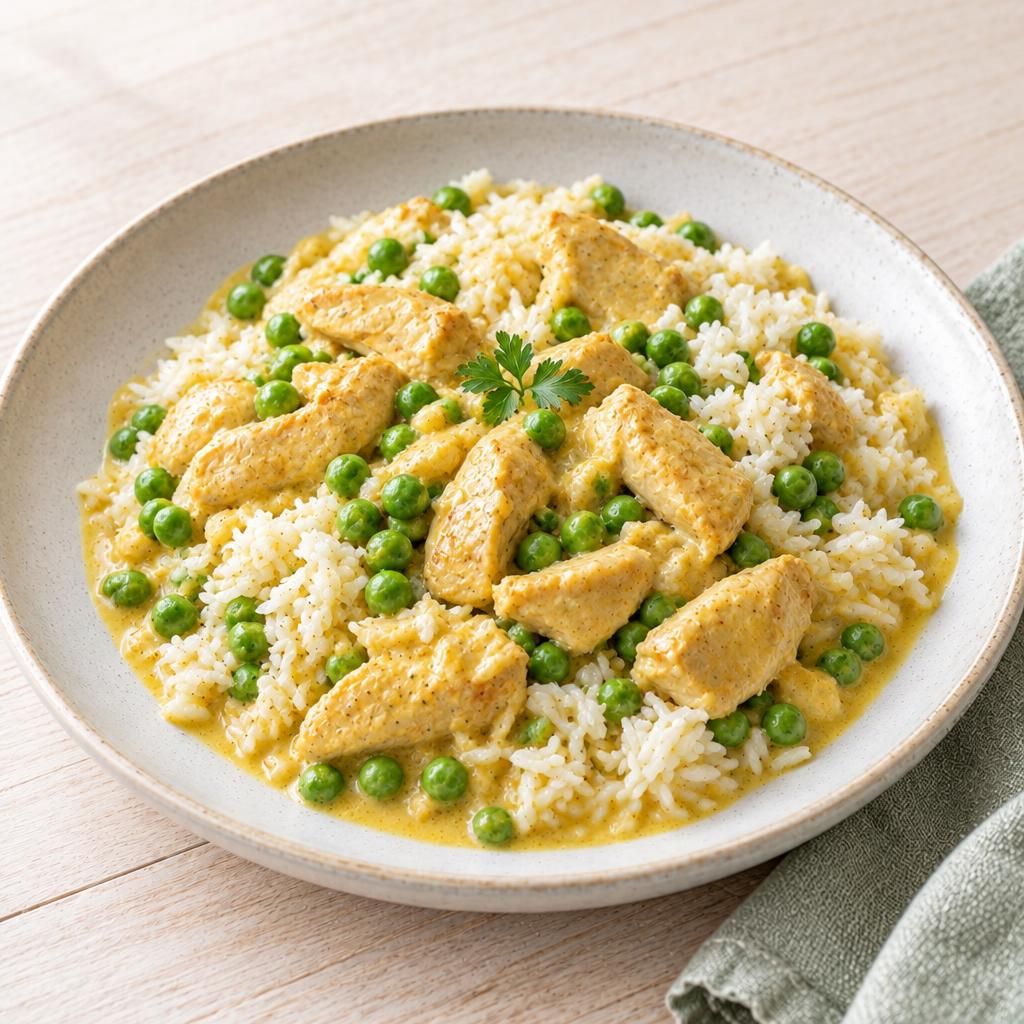 Puten-Curry-Reis mit Erbsen