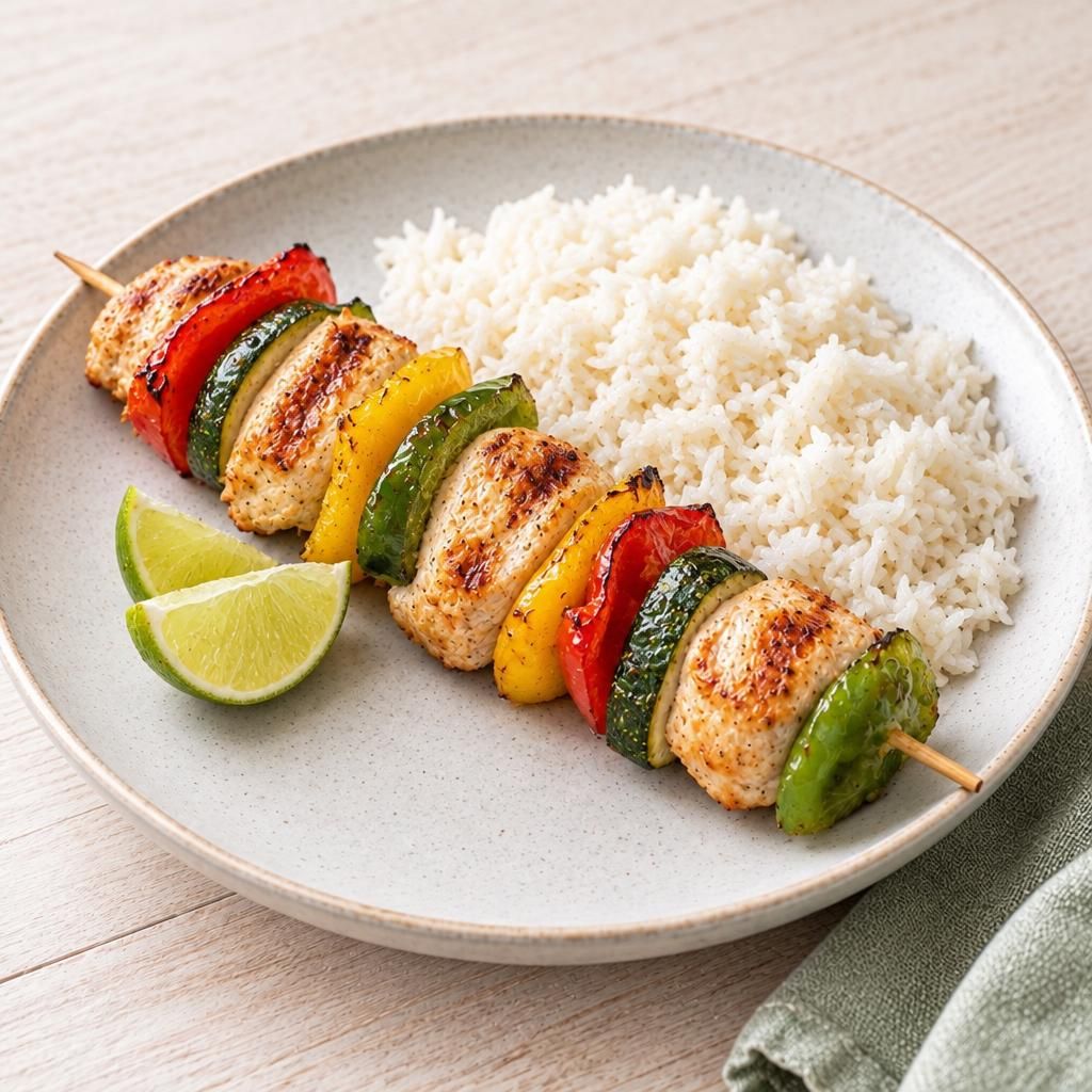 Hähnchen-Gemüse-Spieß mit Reis