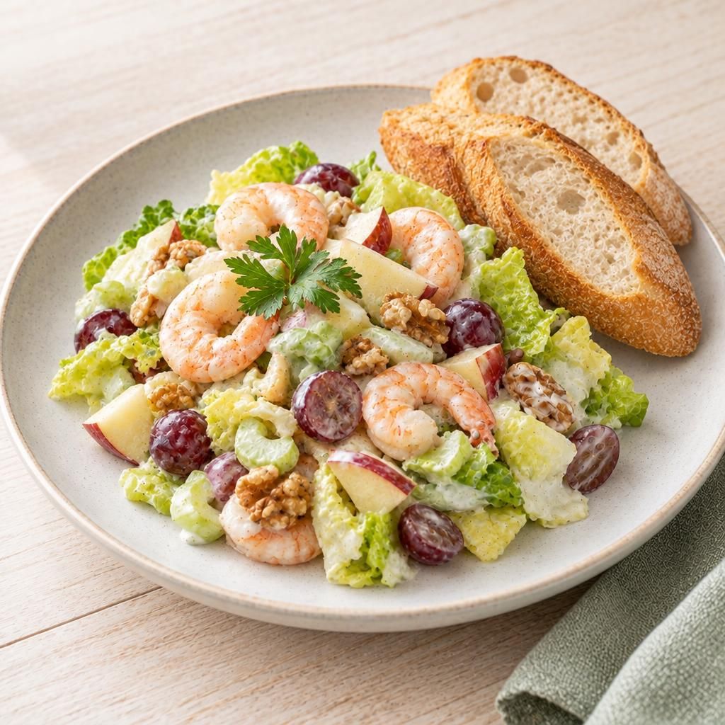 Garnelen-Waldorfsalat mit Baguette