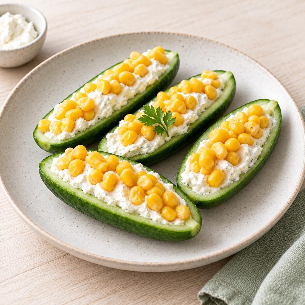 Gurken-Schiffchen mit Frischkäse und Mais
