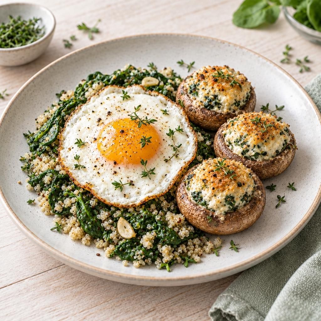 Spiegelei mit gefüllten Champignons