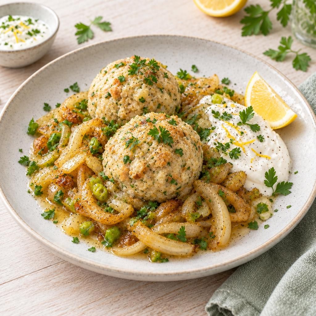 Semmelknödel mit Zwiebelgemüse