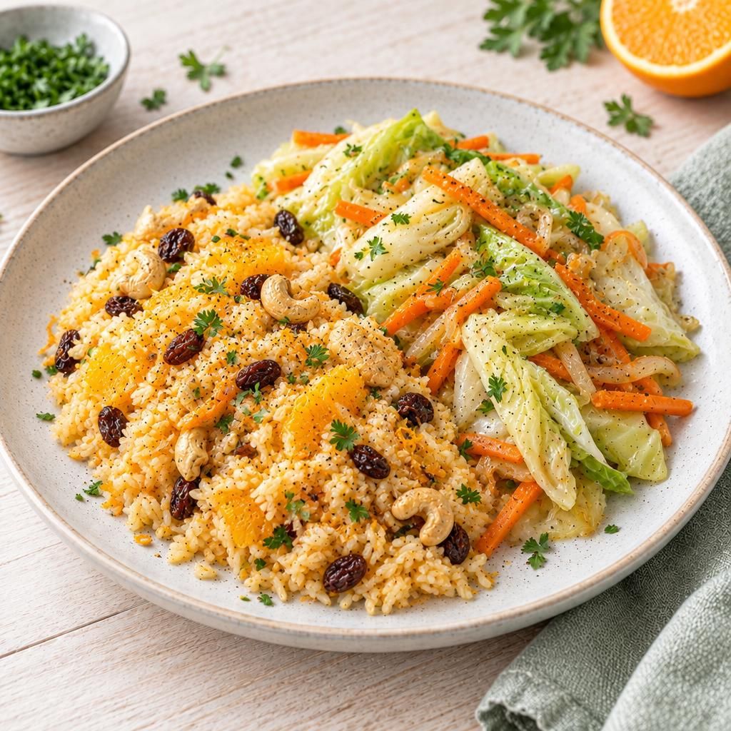 Spitzkohlgemüse mit Orangenreis