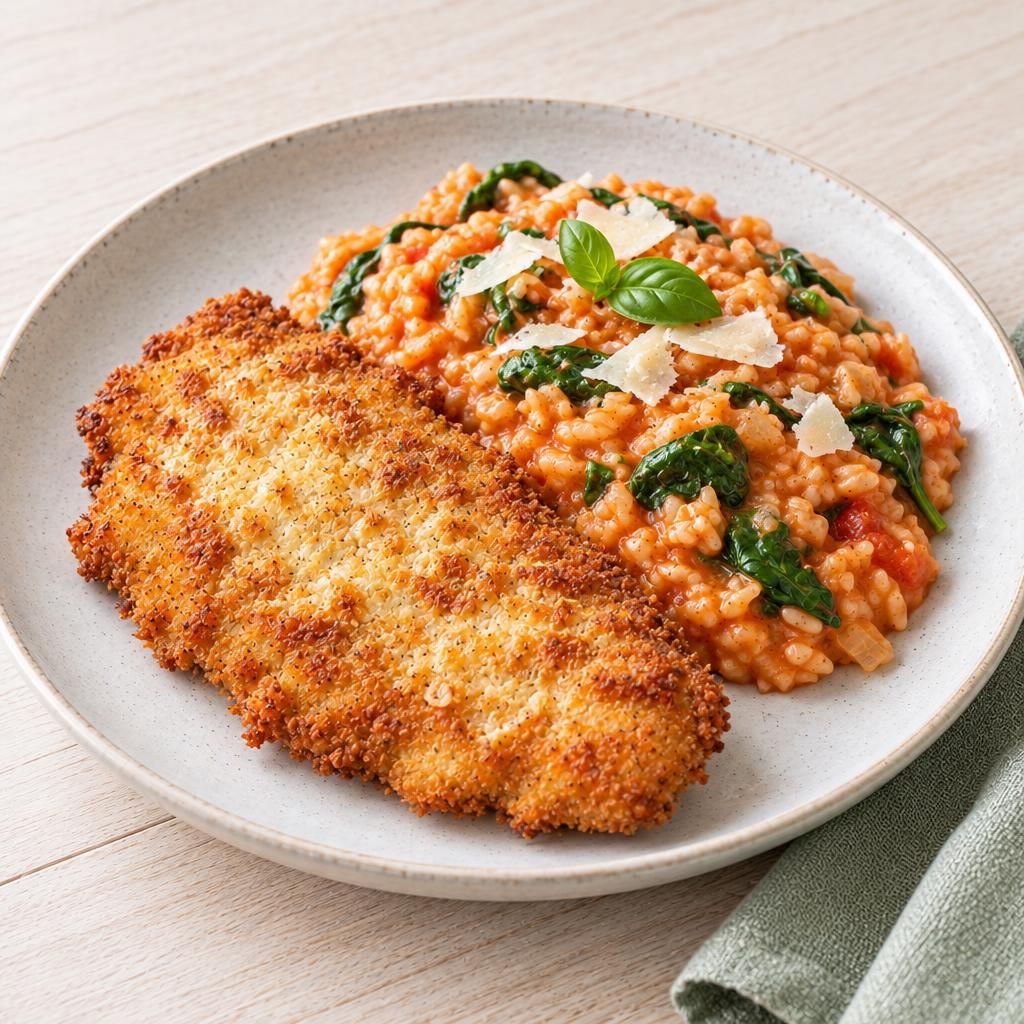 Parmesanschnitzel mit Tomatenrisotto