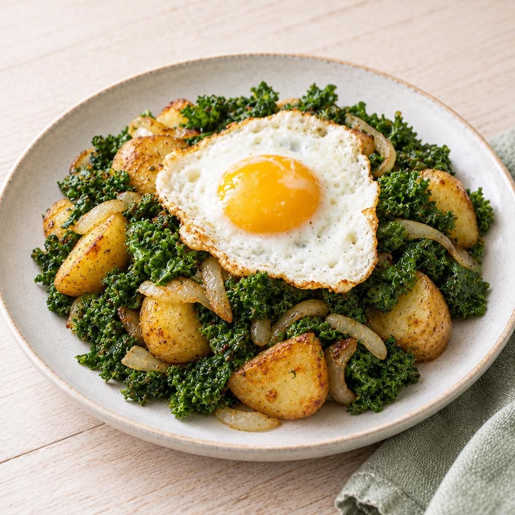 Grünkohl-Kartoffel-Pfanne mit Spiegelei